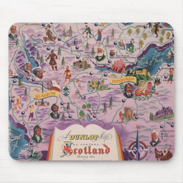 Dunlop Map of Central Scotland Mouse Pad (Front)