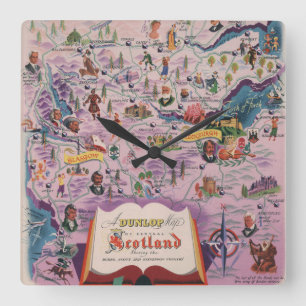 Dunlop Map of Central Scotland Square Wall Clock