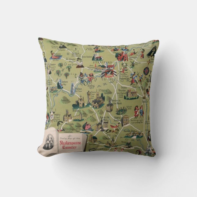 Dunlop Map of Shakespeare Country, England Cushion (Front)
