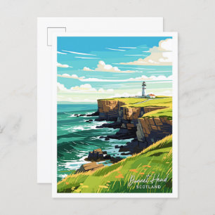 Dunnet Head Scotland travel Vintage illustration Postcard