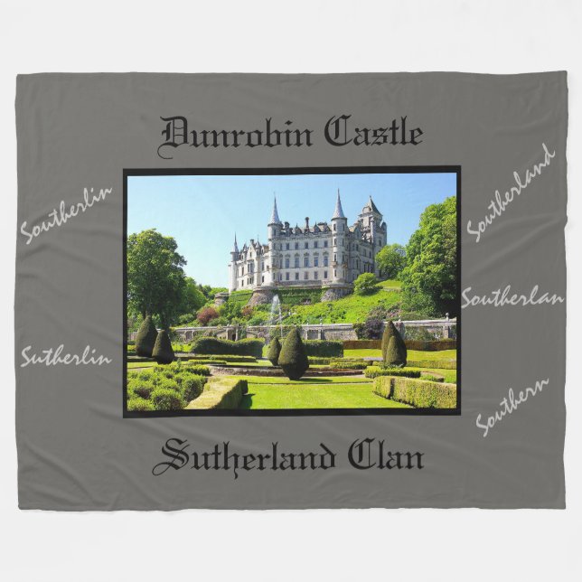 Dunrobin Castle & Scottish Sutherland Clan Fleece Blanket (Front (Horizontal))