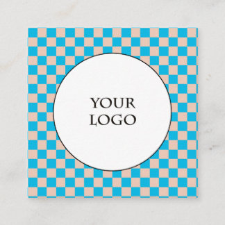 Duo Beige & Light Blue Buffalo Plaid & Logo Square Business Card