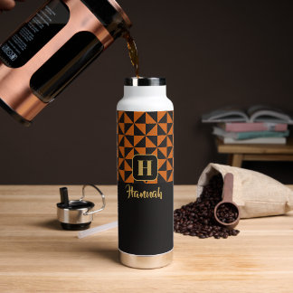 Duo Black & Burnt Orange Custom Names Water Bottle