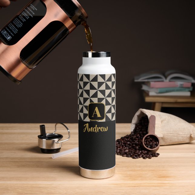 Duo Black & Stone Grey Custom Names Water Bottle (Coffee)