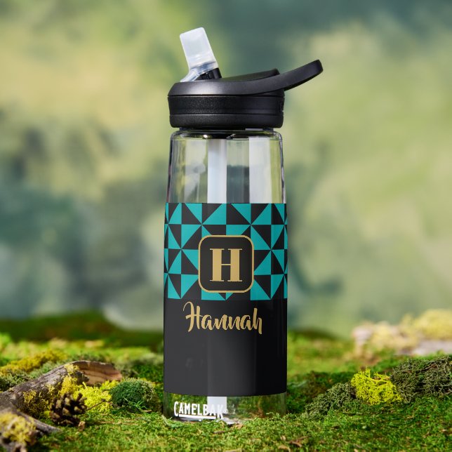 Duo Black & Teal Custom Names Water Bottle (Outdoor)