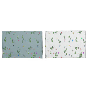  Duo Color Alpine Skiers Pine Trees Blue White  Pillowcase