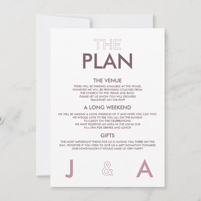 Duo Colour Minimal Wedding Details Invitation (Back)