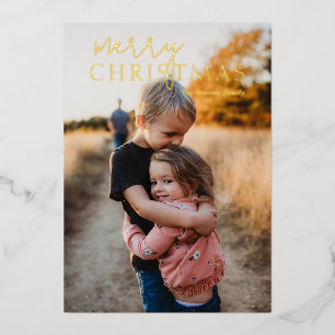 Duo Font Simple Photo Modern Christmas Foil Holiday Card