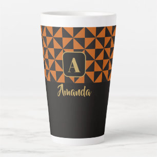 Duo Geo Black & Burnt Orange Custom Names Latte Mug