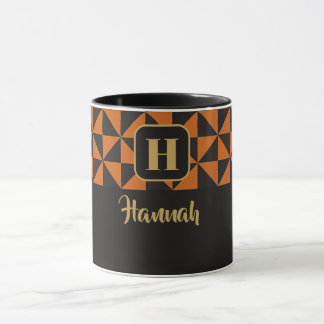 Duo Geo Black & Burnt Orange Custom Names Mug
