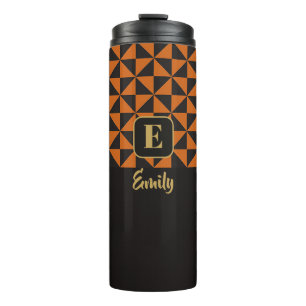 Duo Geo Black & Burnt Orange Custom Names Thermal Tumbler