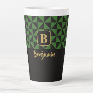 Duo Geo Black & Forest Green Custom Names Latte Mug