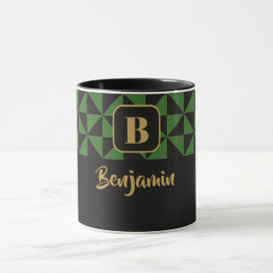 Duo Geo Black & Forest Green Custom Names Mug