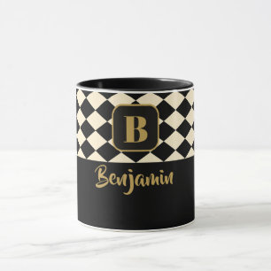 Duo Geo Black & Ivory Cream Custom Names Mug
