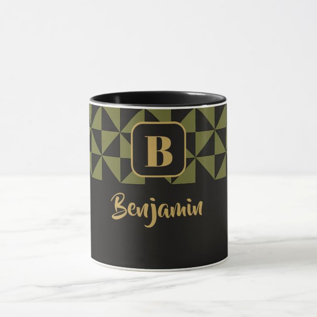 Duo Geo Black & Olive Moss Custom Names Mug (Center)