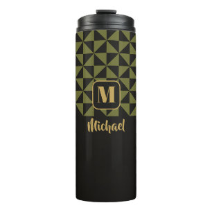 Duo Geo Black & Olive Moss Custom Names Thermal Tumbler