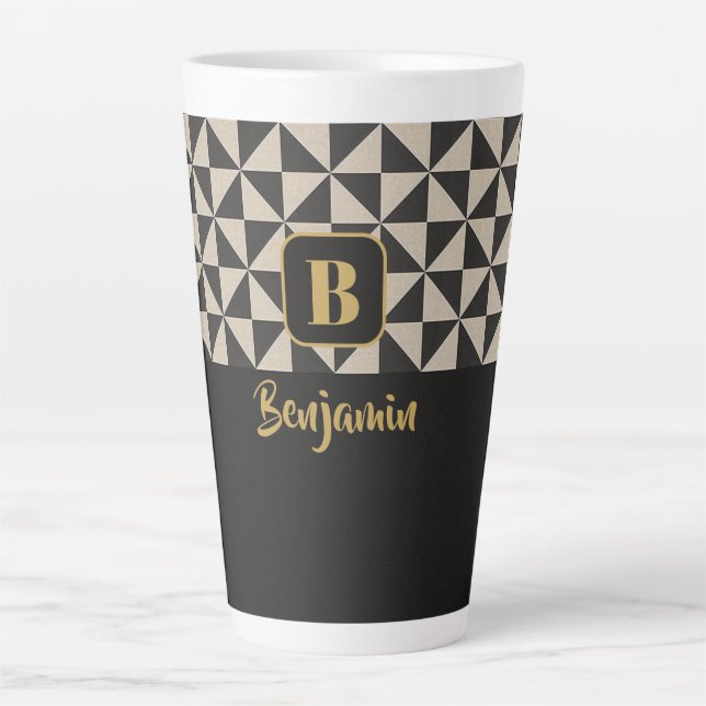 Duo Geo Black & Stone Grey Custom Names Latte Mug (Front)