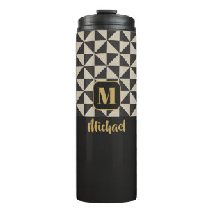 Duo Geo Black & Stone Grey Custom Names Thermal Tumbler
