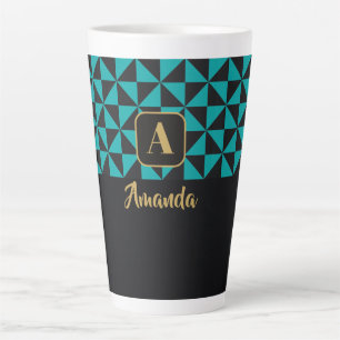 Duo Geo Black & Teal Custom Names Latte Mug