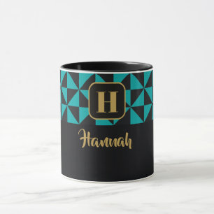Duo Geo Black & Teal Custom Names Mug