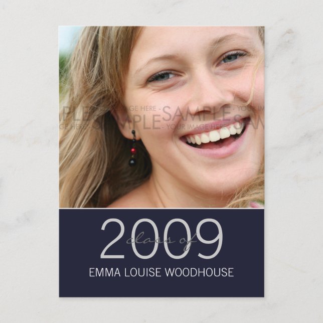 "Duo" Midnight Blue Graduation Invitation Postcard (Front)