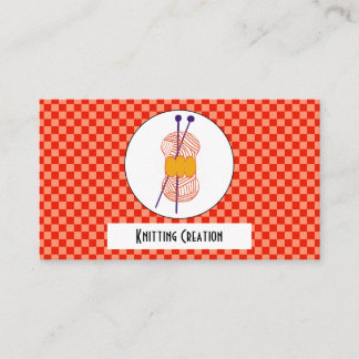 Duo Orange & Light Orange Buffalo Plaid Knitting Business Card