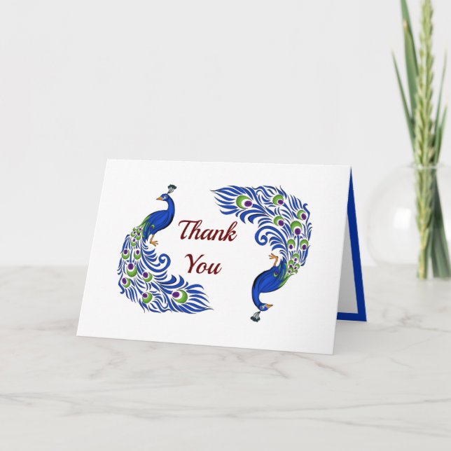 Duo Peacock Folded Thank You Cards (Front)