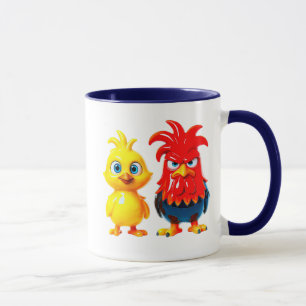 Duo rooster and chick funny firm style cartoon 3D. Mug