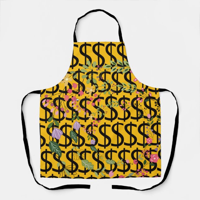 Duo Tone Dollar $ign Yellow Floral Apron (Front)