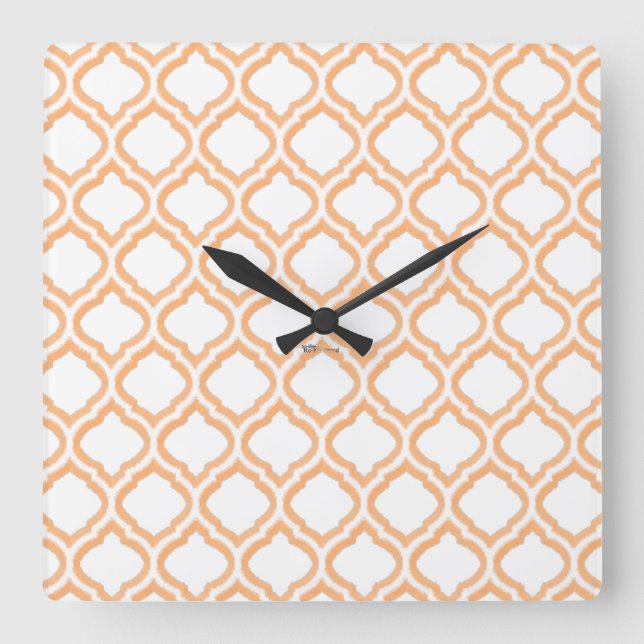 Duo-tone Moroccan Trellis (Orange) (Monogram) Square Wall Clock (Front)