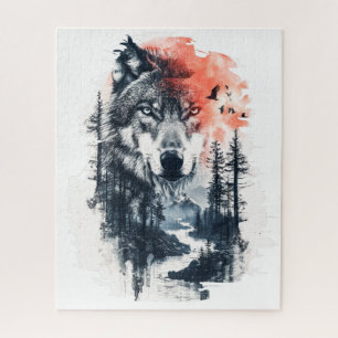 Duo Tone Wolf Illustration Jigsaw Puzzle