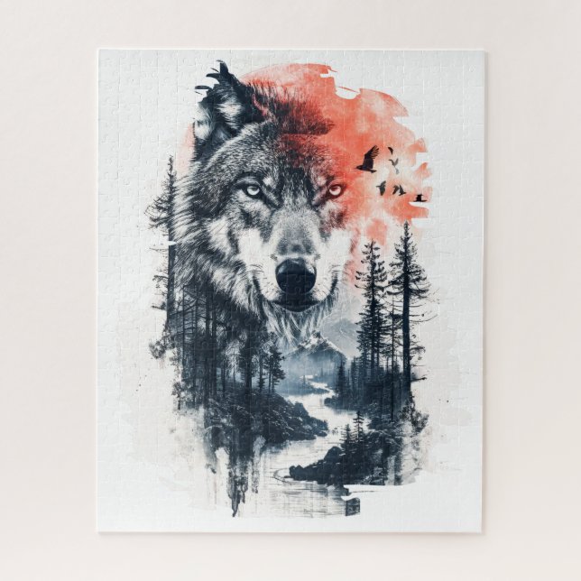 Duo Tone Wolf Illustration Jigsaw Puzzle (Vertical)