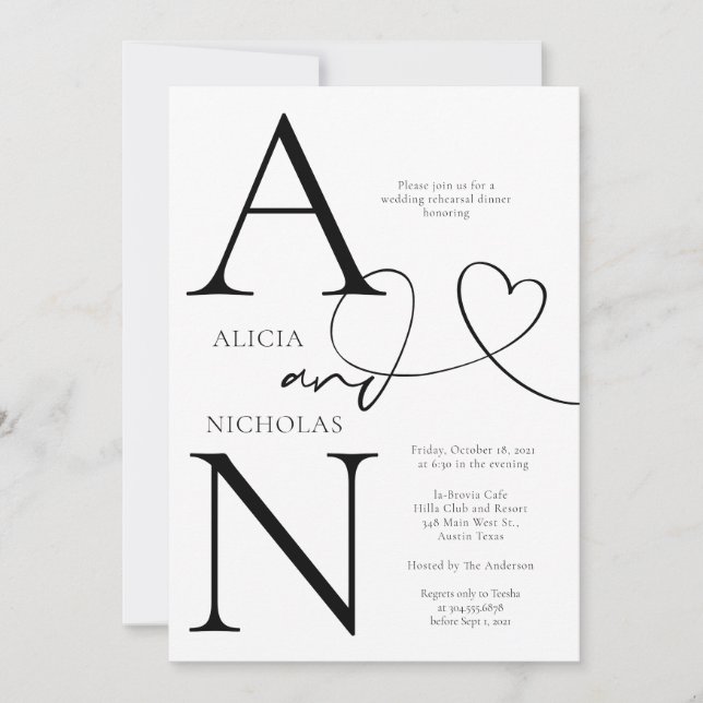 Duogram White Wedding Rehearsal Dinner Invitation (Front)