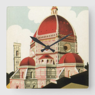 Duomo in Firenze Florence Italy Vintage Travel Art Square Wall Clock