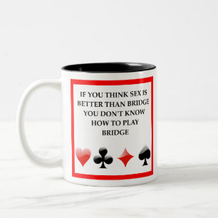 duplicate bridge joke Two-Tone coffee mug