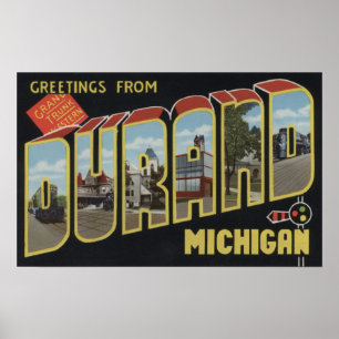 Durand, Michigan - Large Letter Scenes Poster