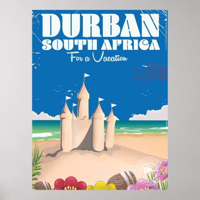 Durban South Africa vintage beach travel poster (Front)