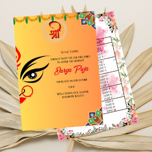 Durga Puja Navratri Bengali Floral Event List Invitation