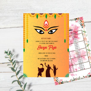 Durga Puja Navratri Bengali Floral Event List Invitation