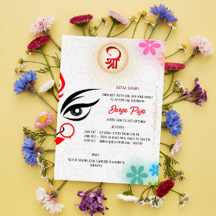 Durga Puja Navratri Bengali Floral Invitation