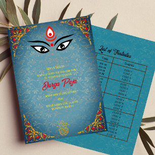 Durga Puja Navratri Bengali Teal Golden Event List Invitation