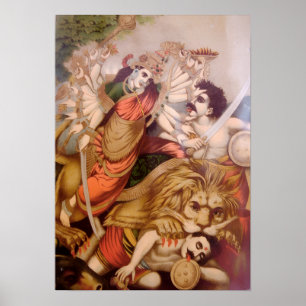 Durga, Slayer of Buffalo Demon (Hindu Mythology) Poster