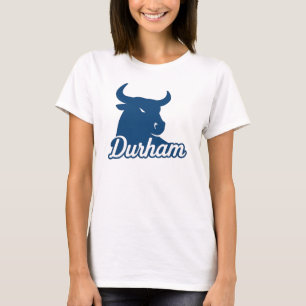Durham Bull Head Logo – Bold Blue Script City T-Shirt