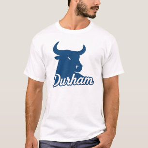 Durham Bull Head Logo – Bold Blue Script City T-Shirt