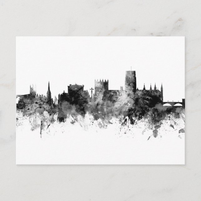 Durham England Skyline Cityscape Black White Postcard (Front)
