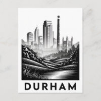 Durham North Carolina Black White Woodcut