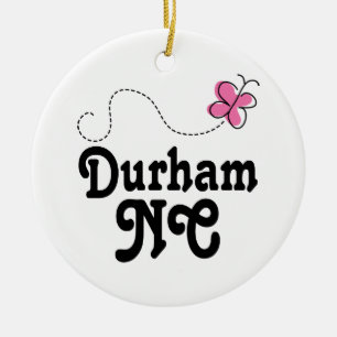 Durham North Carolina Pink Butterfly Ceramic Tree Decoration