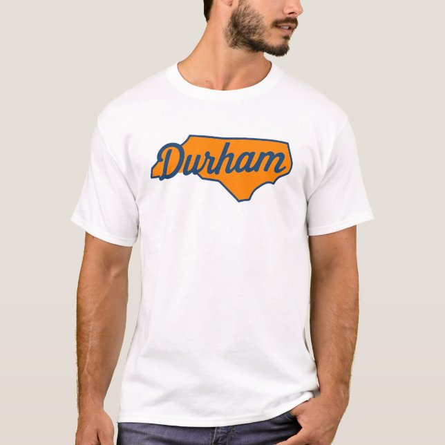 Durham North Carolina Script Design – State Shape  T-Shirt (Front)