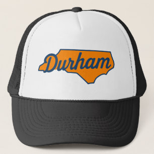 Durham North Carolina Script Design – State Shape Trucker Hat