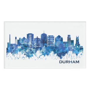 Durham North Carolina Skyline Blue Name Tag